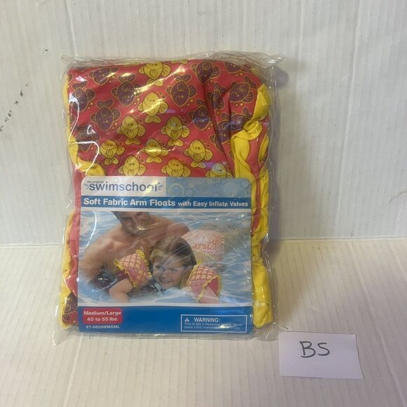 Swim School Soft Fabric Arm Floats Easy Inflate Kids Pink Yellow Fish M/L New - Picture 1 of 6